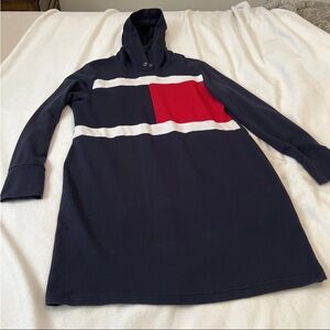 Tommy Hilfiger Navy and Red Long Sleeve Hooded Dress Xl